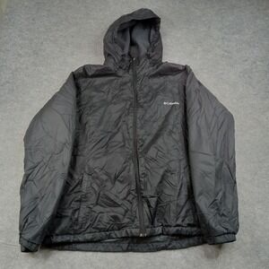Columbia Jacket Mens XL Black Hooded Nylon Fleece Lined Full Zip Puffer Coat